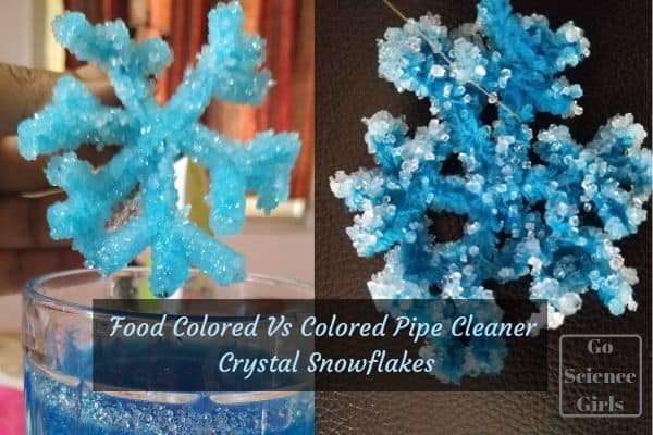 food colored vs colored pipe cleaner crystal snowflakes