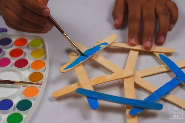 Painting Popsicle Stick Snowflake Hanging Ornaments