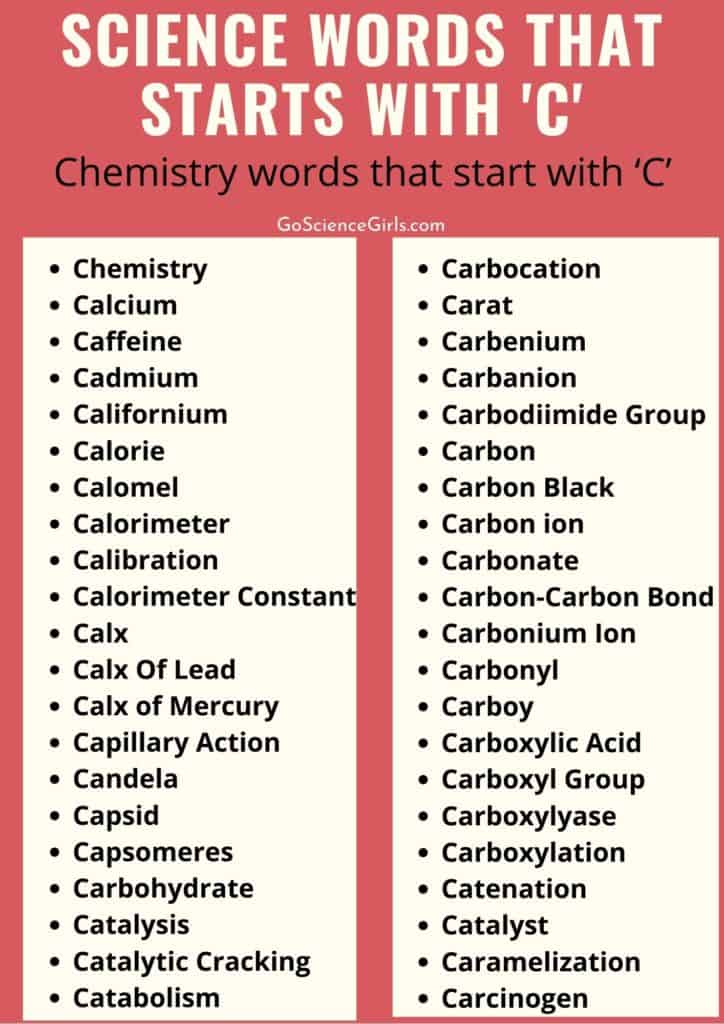 Science Words that start with Letter c  Workshhets