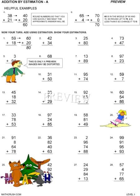 Additions and Estimation Worksheets (Level-1)_1