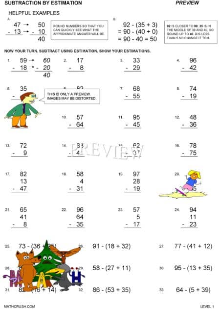 Worksheets on Subtractions and Estimation_2