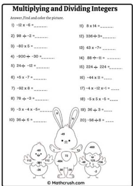 Answer, Find, and Shade (2 in 1) Multiplying and Dividing Integers